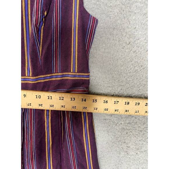 Modcloth womens Aline purple striped knee length dress belted round neck M - Picture 9 of 10